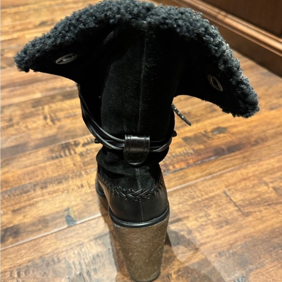 Coach Bootie Black Kisslock Leather Wedge Sheepskin Shearling Boot Size 6 - Picture 6 of 10
